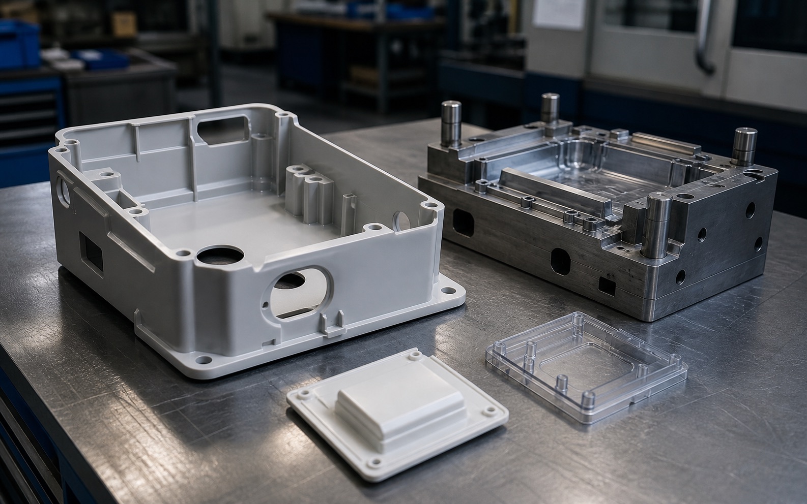 Plastic components and tooling used to compare manufacturing processes